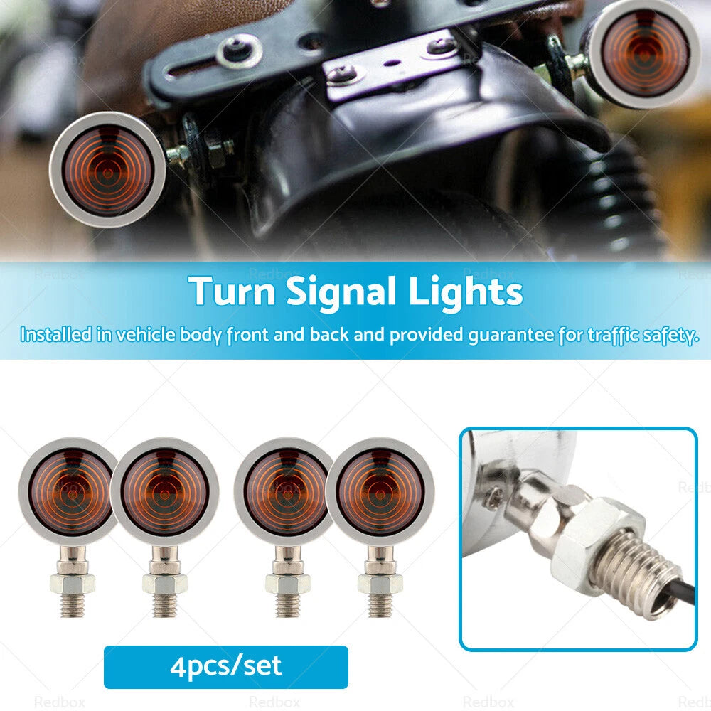 4 x Chrome Amber Bullet Turn Signal Indicators for Motorcycle Universal Lamp