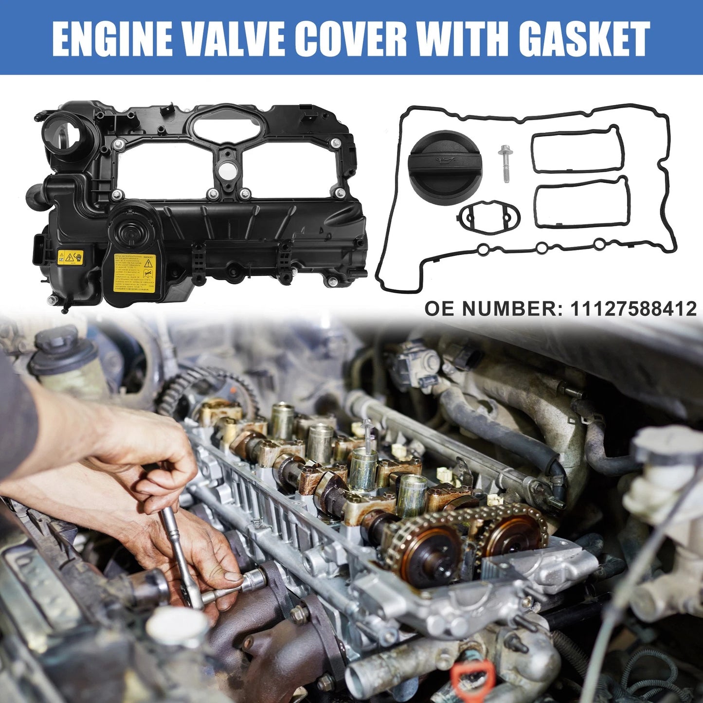 Engine Valve Cover Set with Gasket & Bolts for BMW 528i 328i (2007-2013)