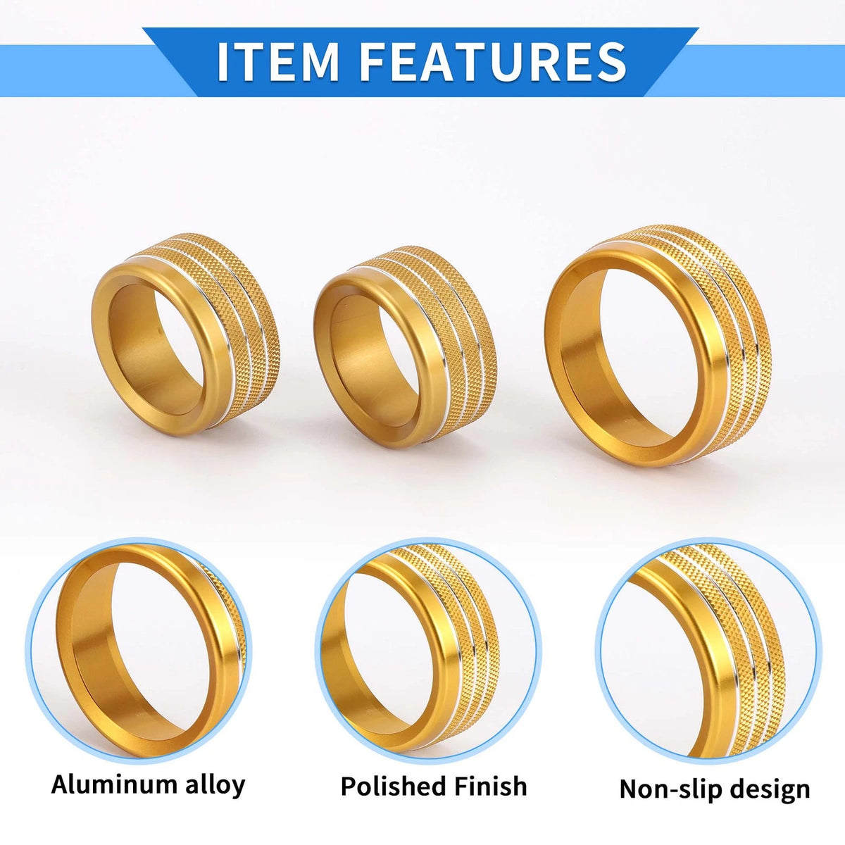 AC Media Tune Switch Knob Cover Ring 3 Pcs for Dodge Challenger (2015-2019)