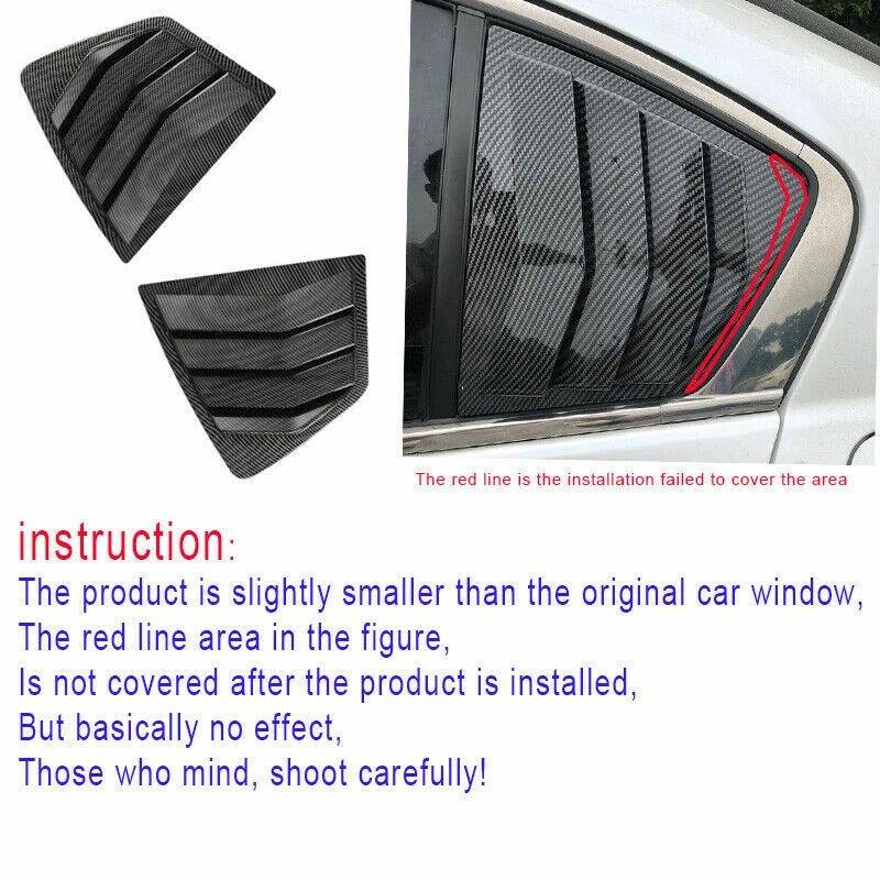 2 x Carbon Fiber Rear Window Quarter Louver Cover Trim for Honda Accord (2013–2017)