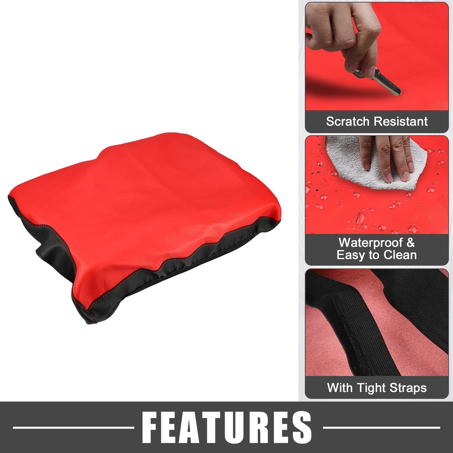 Waterproof Armrest Seat Box Cover for Ford F150 2015-2022 Black Red