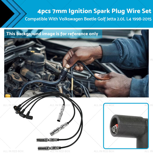 4 x 7mm Ignition Spark Plug Wires for VW Beetle Golf Jetta (1998-2015)