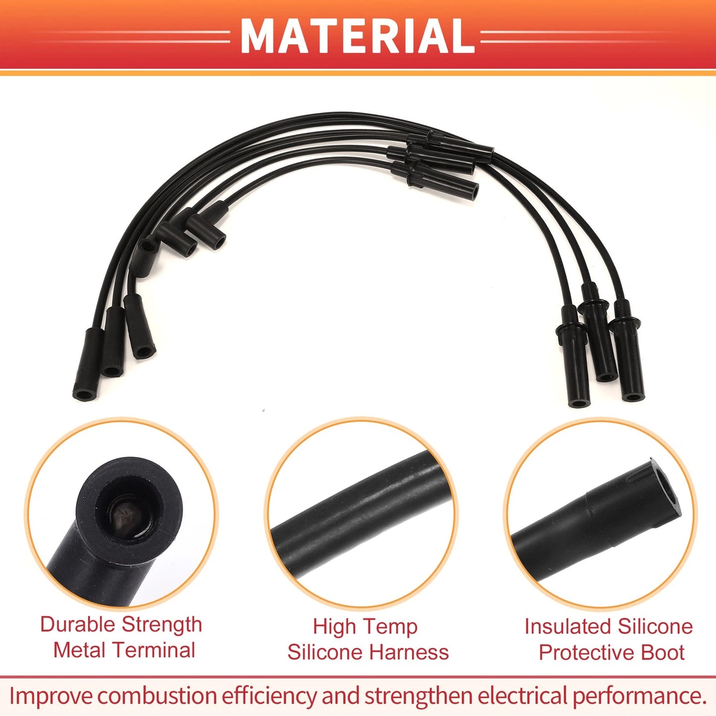 6 Pcs Spark Plug Wire Ignition Coil Cable for Jeep Wrangler (2018-2023)