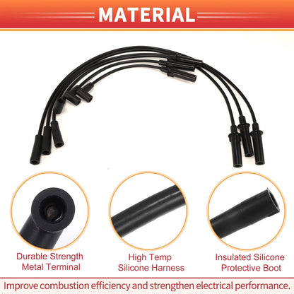 6 Pcs Spark Plug Wire Ignition Coil Cable for Jeep Wrangler (2018-2023)