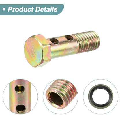 Hollow Bolt Screws 2 x M10x1.5 38mm with Washers for Motorcycle