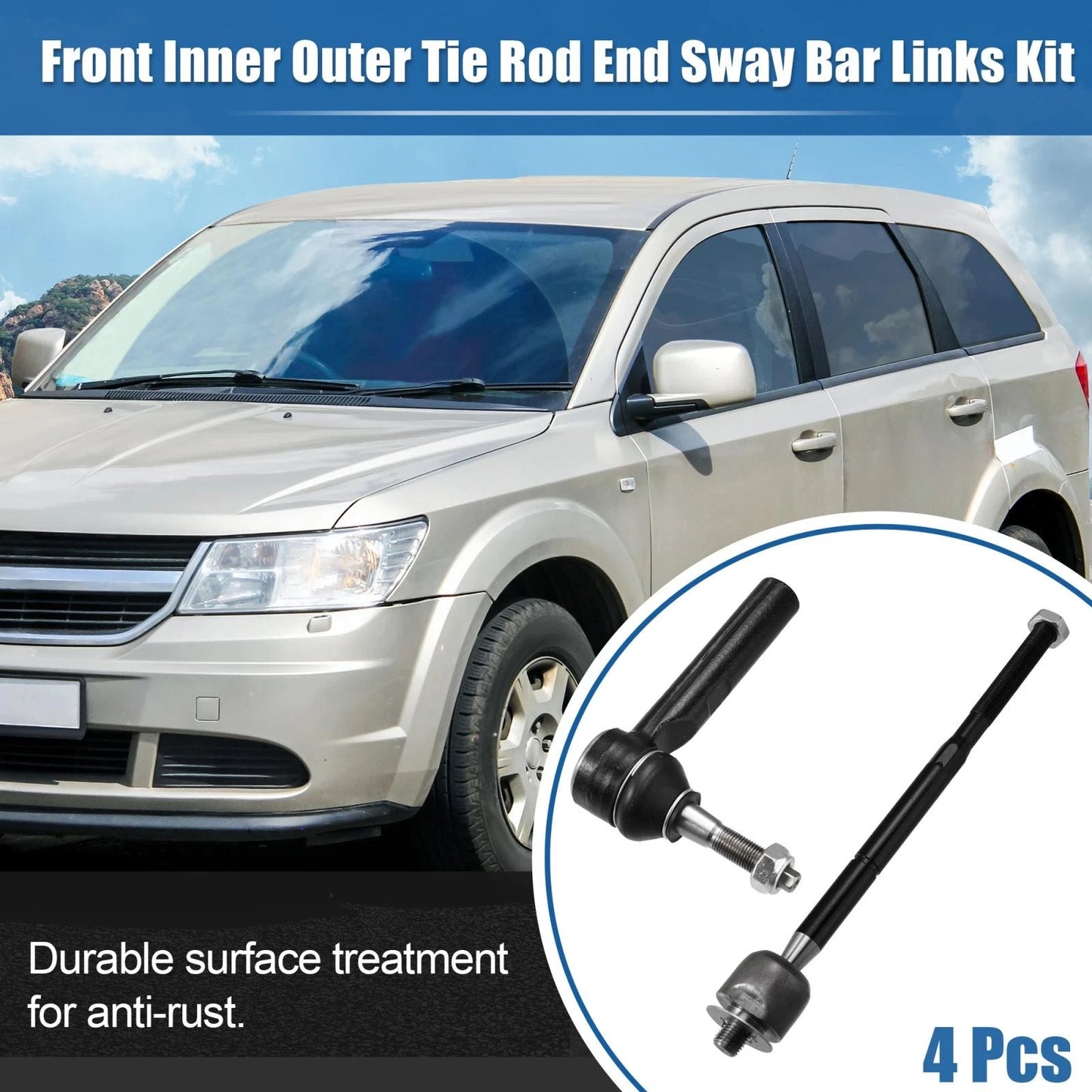 4 x Front Inner Outer Tie Rod End Links for Dodge Caliber (2007-2012)