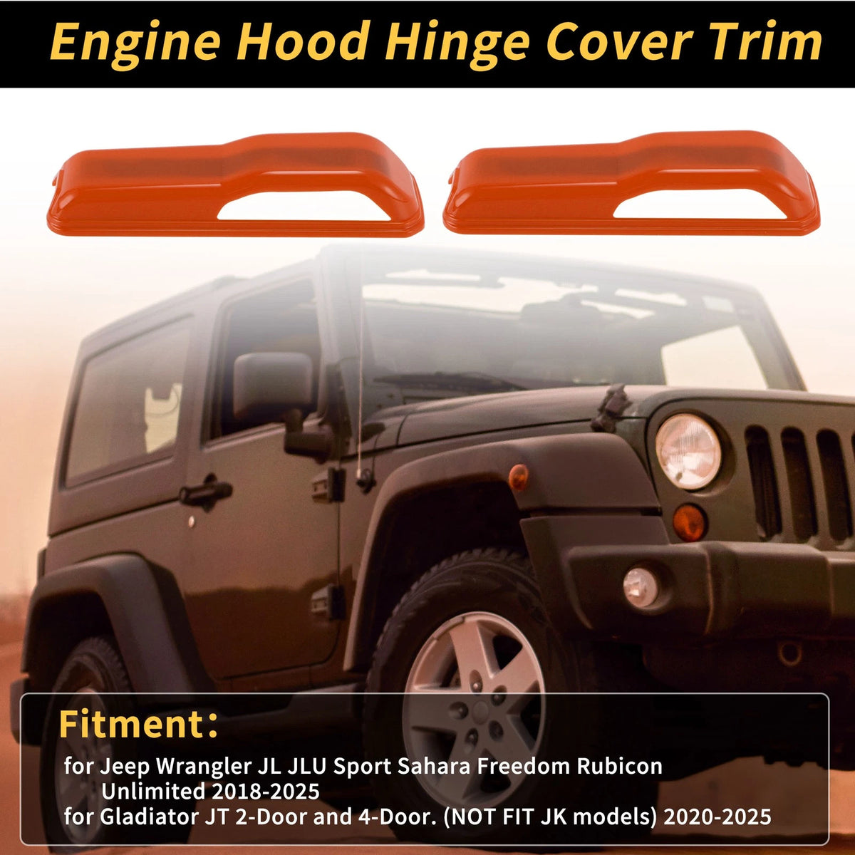 Engine Hood Hinge Cover for Jeep Wrangler JL JLU (2018-2023) - 1 Pair Orange