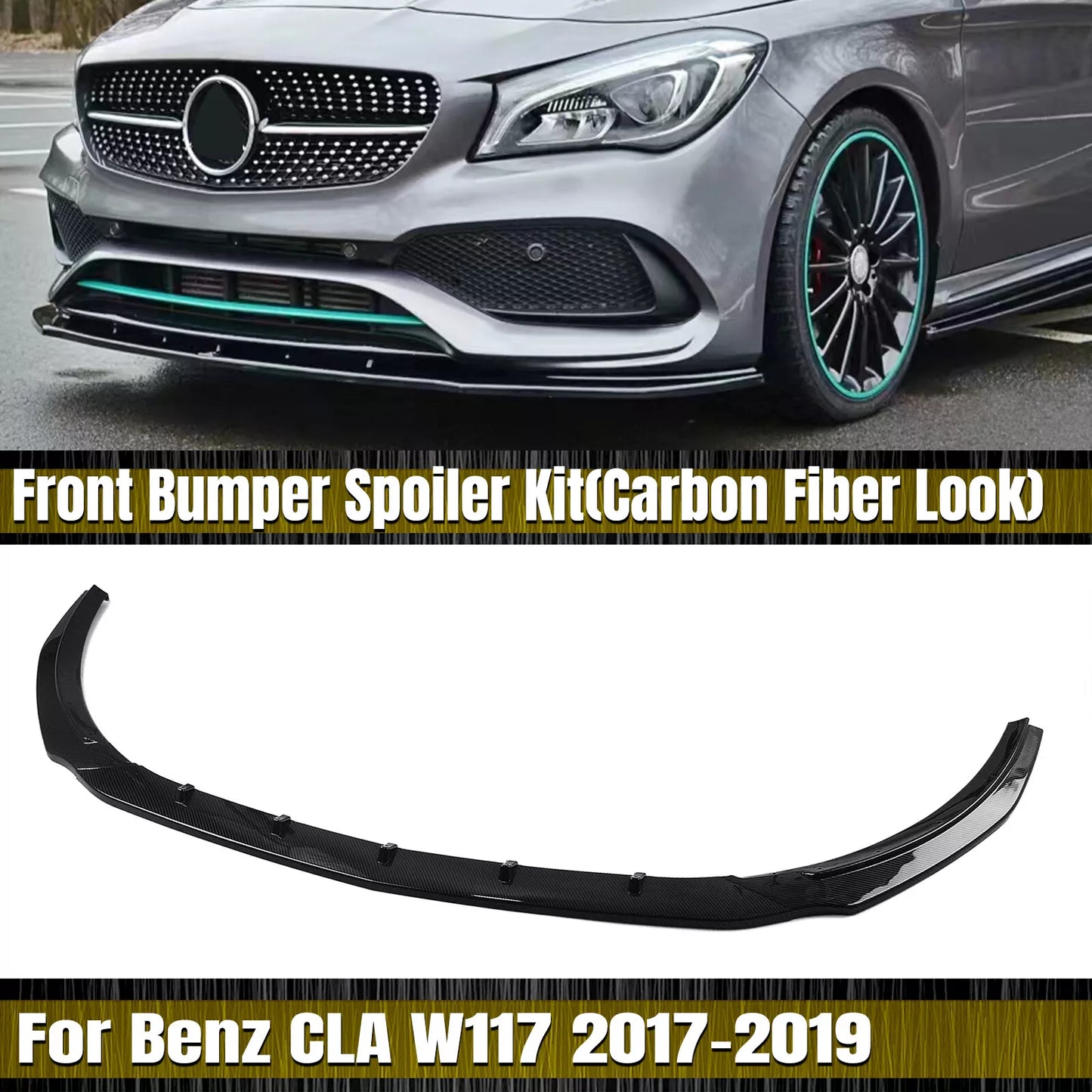 Front Spoiler Lip Splitter for Benz CLA W117 CLA45AMG CLA200 (2017-2019)