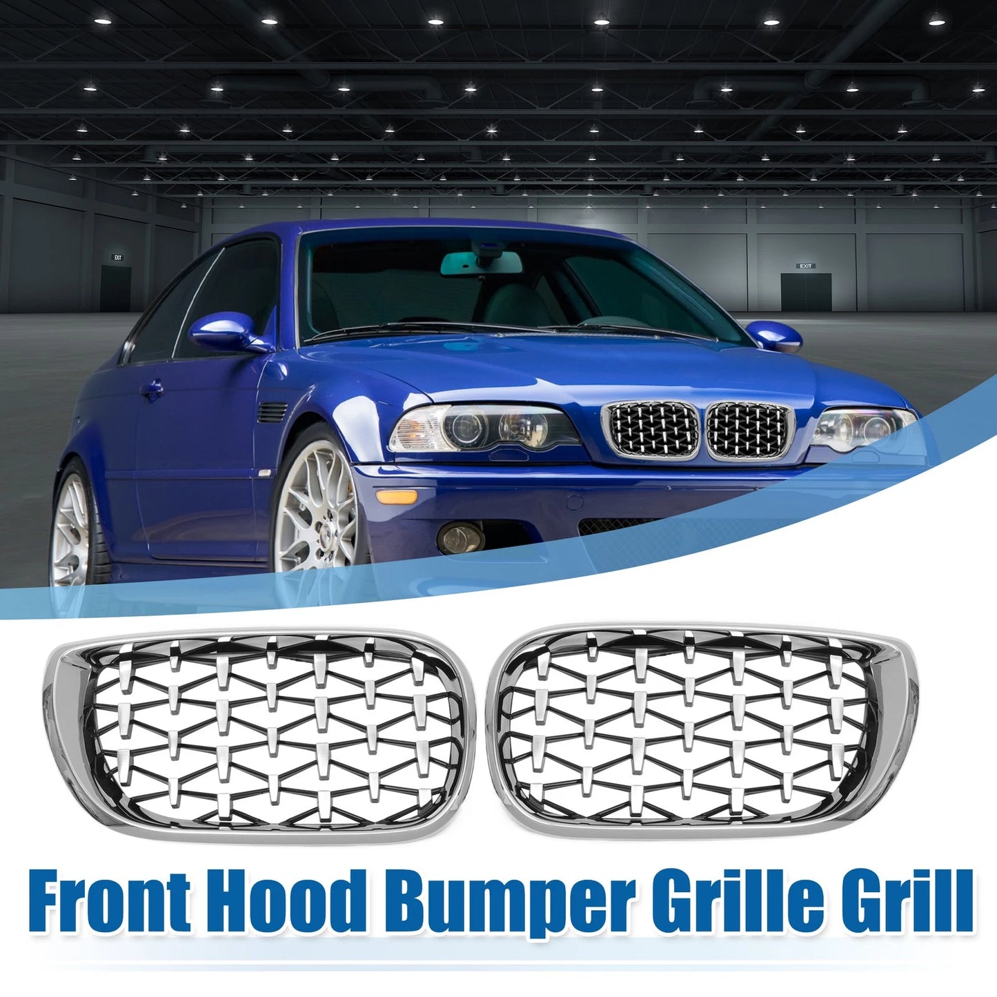 1 x Pair Front Grille for BMW 3 Series E46 (2002 - 2005) Silver Tone