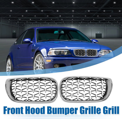 1 x Pair Front Grille for BMW 3 Series E46 (2002 - 2005) Silver Tone