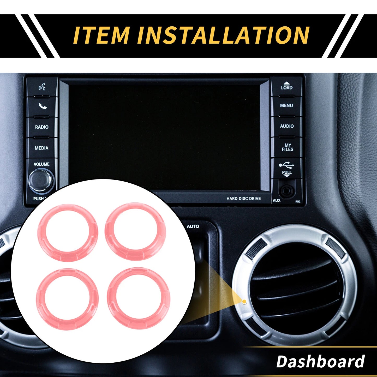AC Vent Dashboard Decoration Rings for Jeep Wrangler JK JKU (2011-2017) Pink