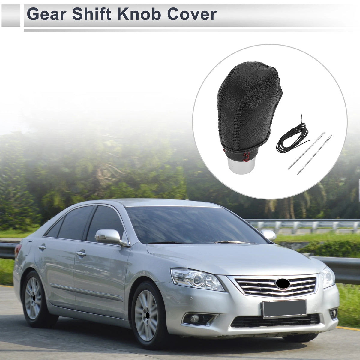 Gear Shift Knob Cover for Toyota Camry 2019-2022 Pebbled Black Leather