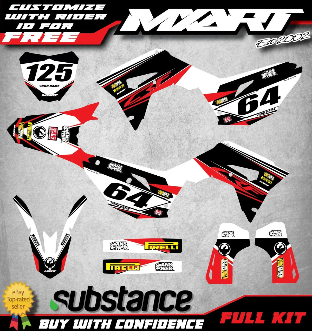 Custom Graphics Full Kit for Honda CRF 250 (2018-2020) EURO RED Style