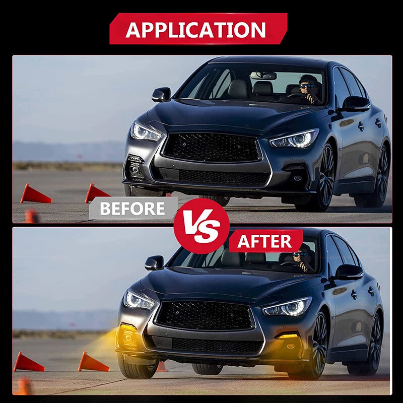 2 x Sequential Fog Light Turn Signal Lamp Covers for Infiniti Q50 (2014-2018)