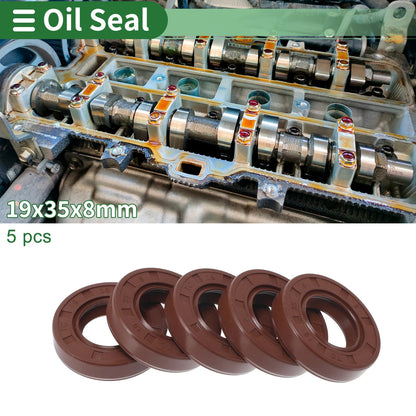 Oil Seal Rotary Shaft Seal 19x35x8mm FKM Brown 5 Pcs