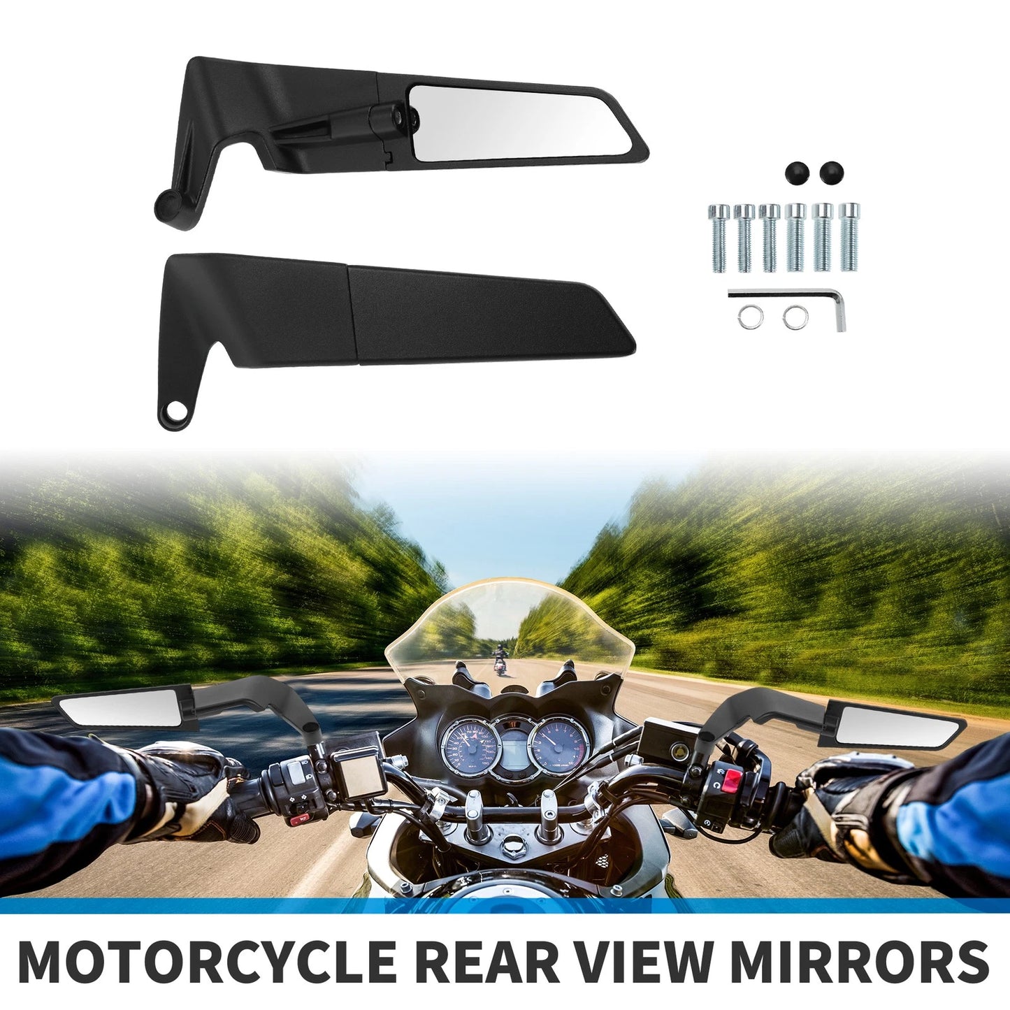 M8/M10 Motorcycle Rear View Mirrors Polygonal Shape Handlebar Mirror Black