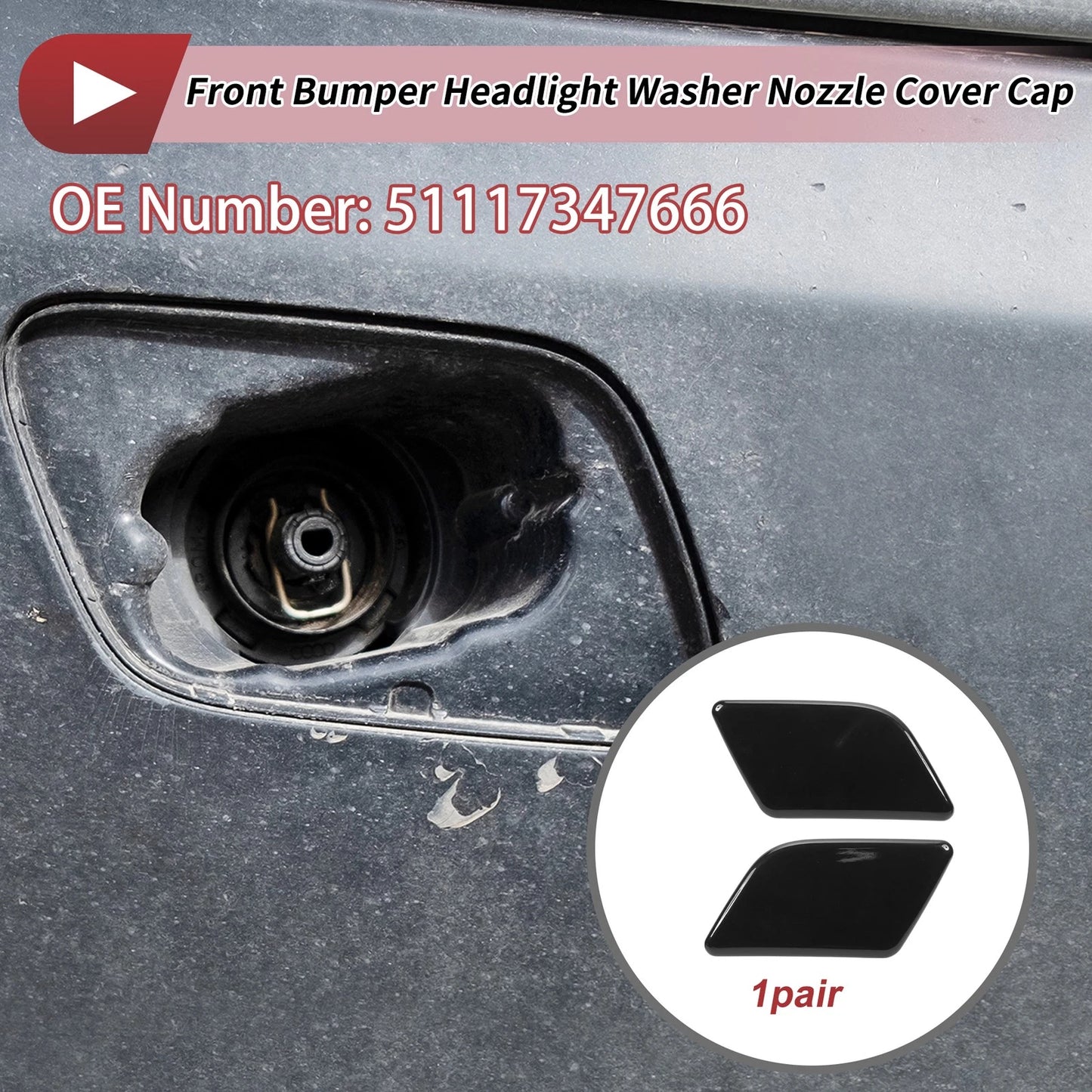 Washer Nozzle Cover Cap for BMW X1 (2013-2015) - Front Left/Right, Black