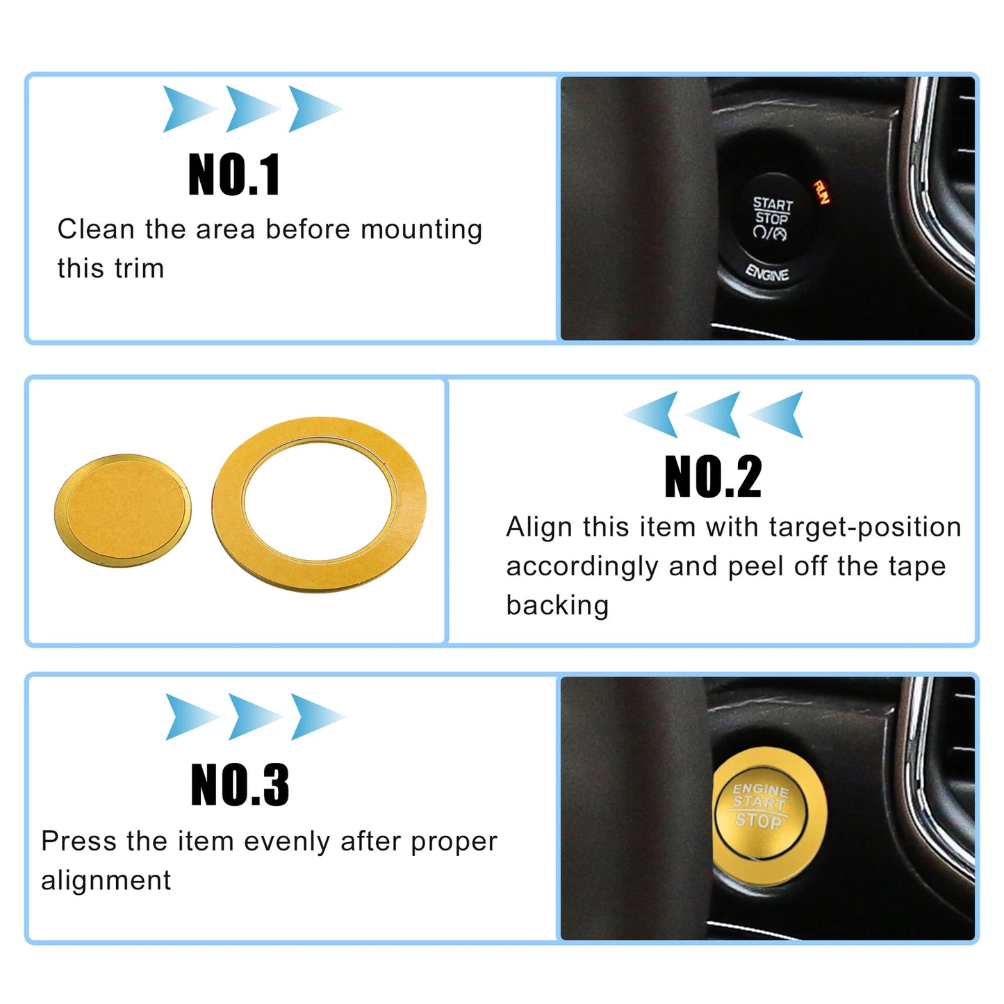 Engine Start Stop Button Cover Trim Kit for Jeep Cherokee & Dodge Gold Tone