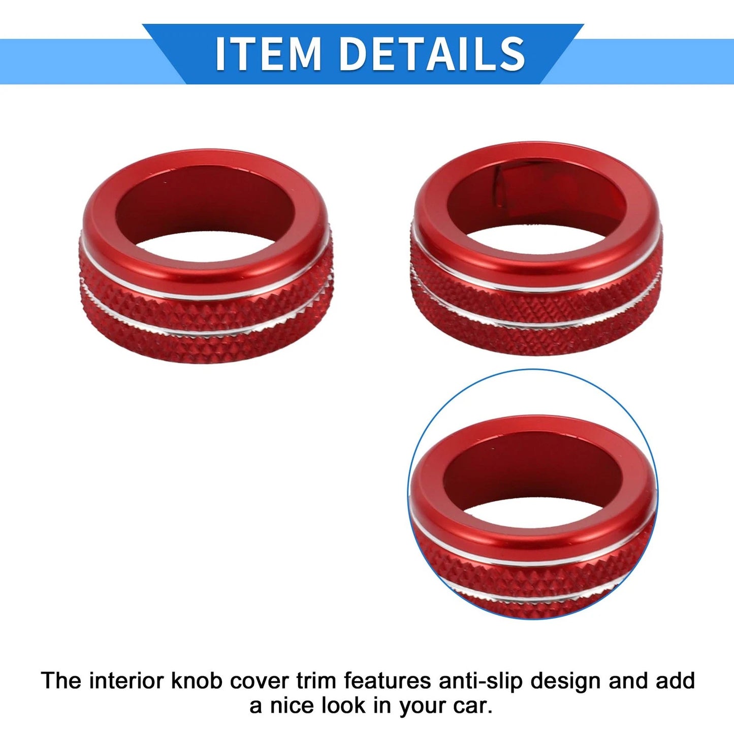 Audio Radio Tune Switch Knob Cover Ring for Toyota Tacoma (2020-2022) 2 x Red
