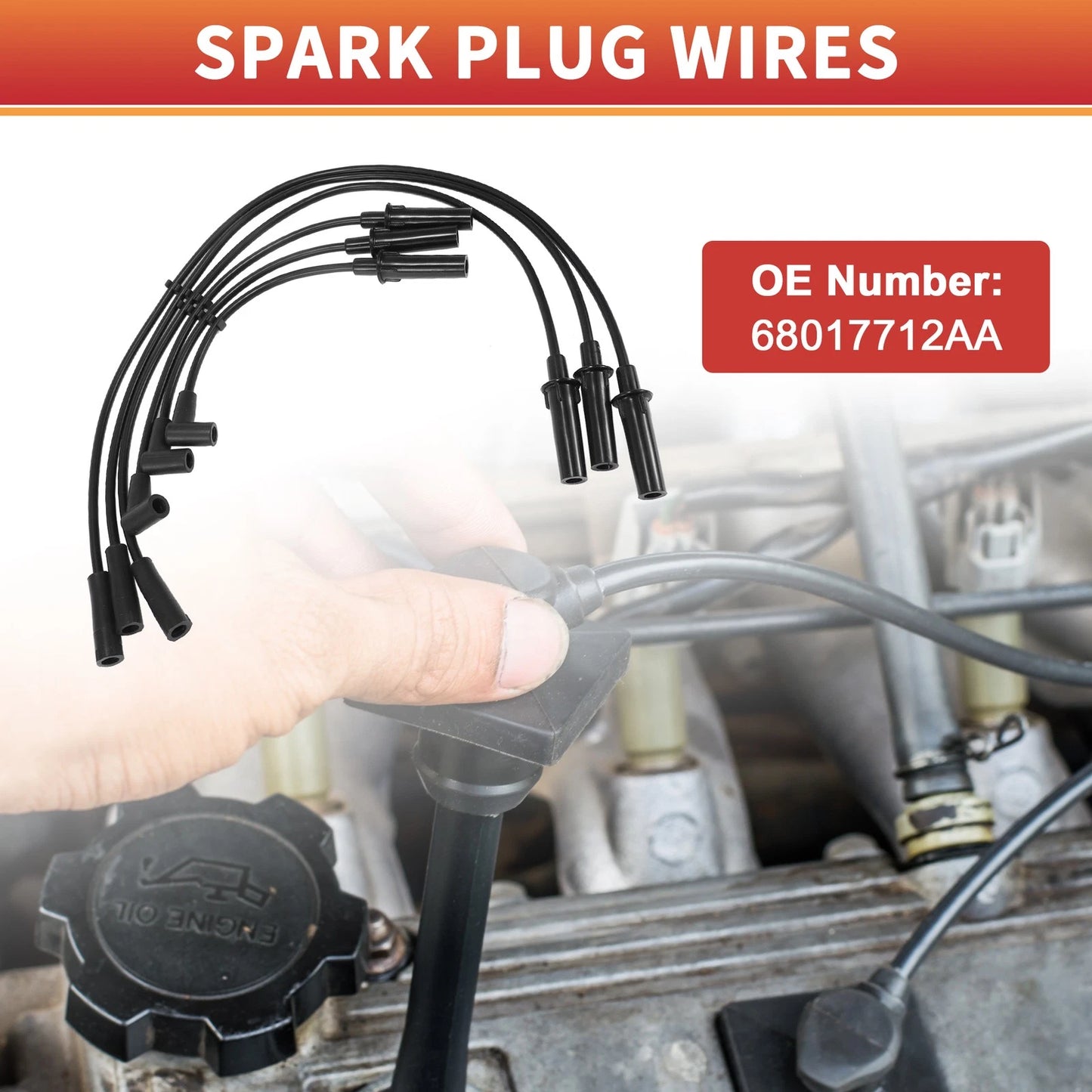 6 Pcs Spark Plug Wire Ignition Coil Cable for Jeep Wrangler (2018-2023)