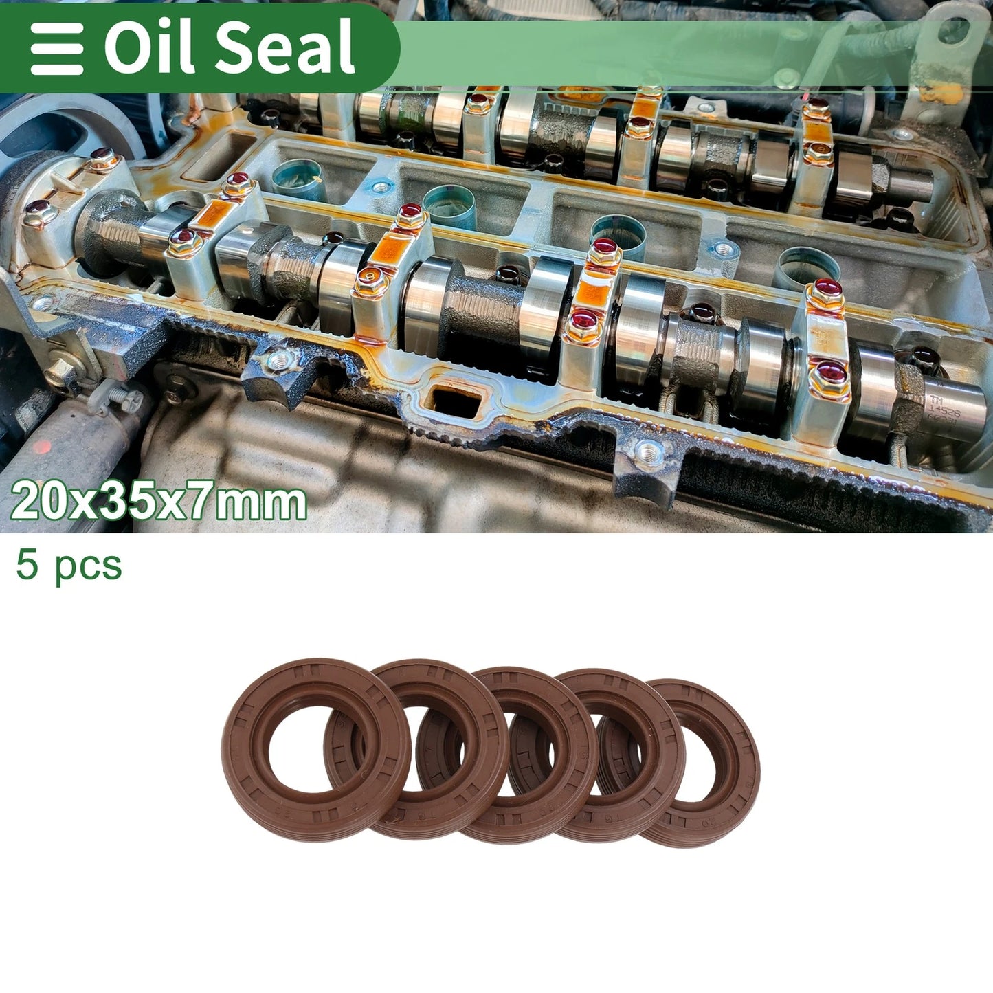 Oil Seal / 20x35x7mm / FKM Rubber High-Pressure Brown 5 Pcs