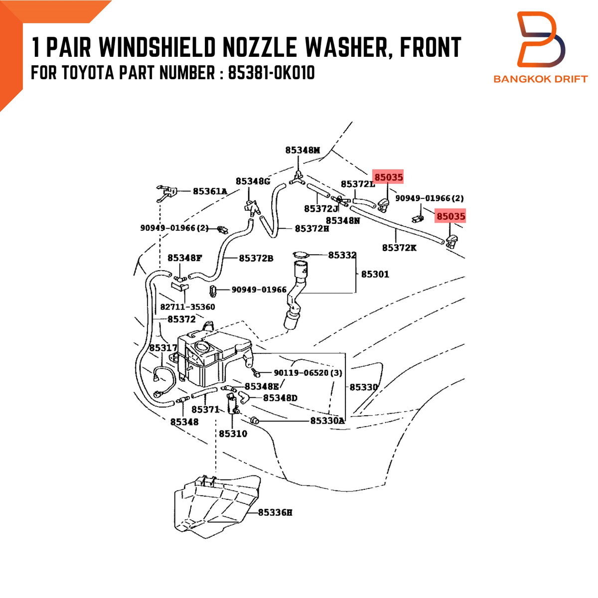 Windshield Washer Nozzle Jet for Toyota Hilux Vigo, Yaris (2005-2014, 2008-2012)