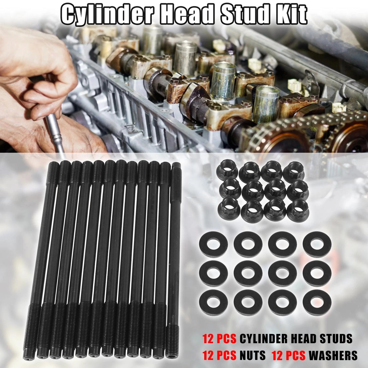Cylinder Head Stud Bolt Nut Kit for Subaru Impreza WRX STI 2.0L 2.5L (2002-2021)