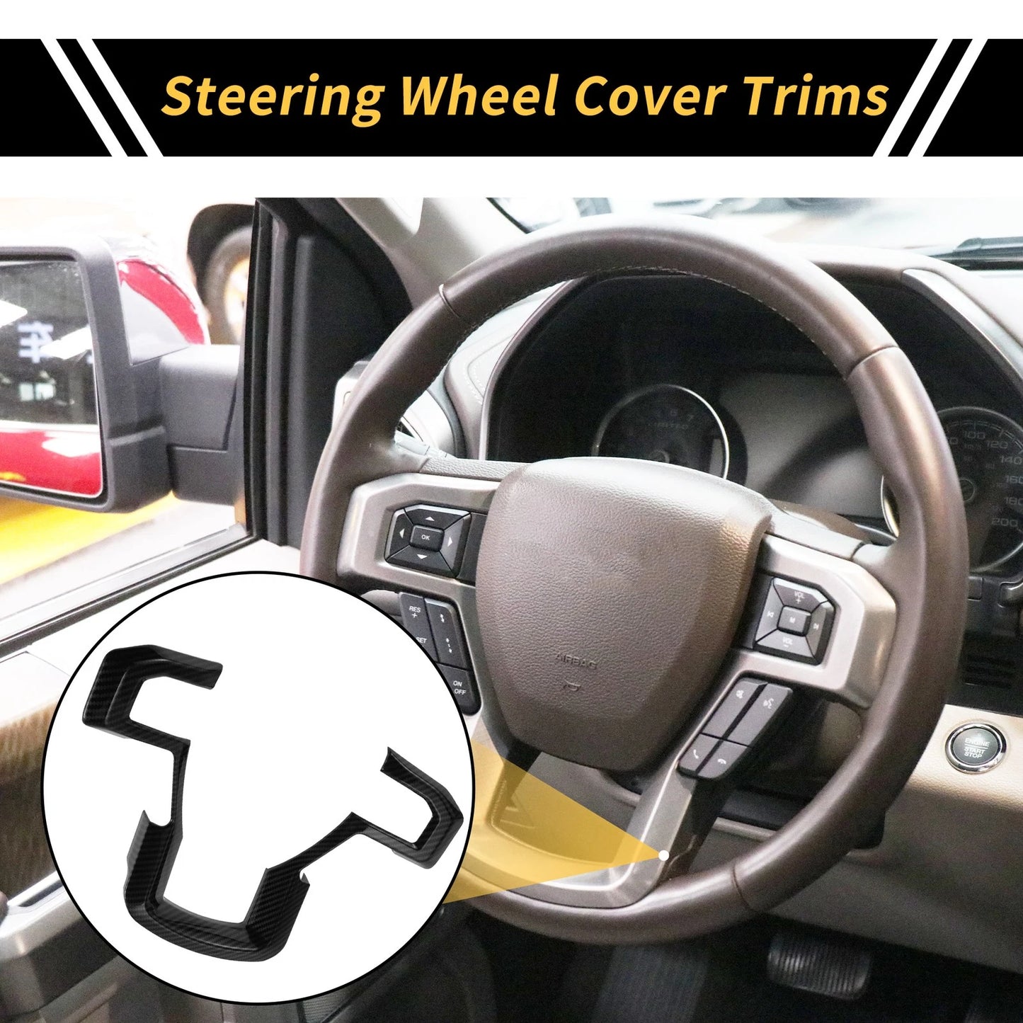 Steering Wheel Cover Trim for Ford F-150 (2015-2020) Carbon Fiber Black