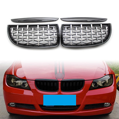 Front Black Frame & Chrome Grille Diamond Meteor Style for BMW E90 (2005-2008)