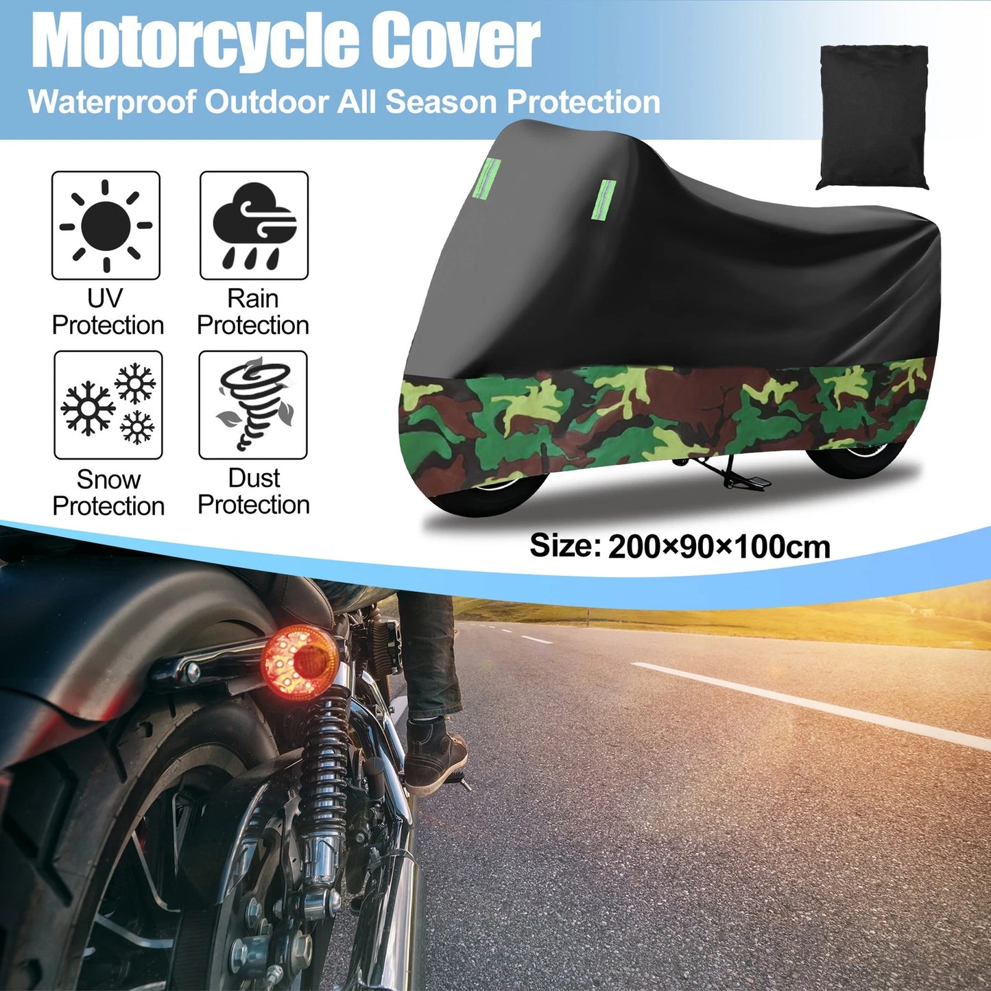 Motorcycle Cover / Full Cover / Black Camouflage for Motorcycle
