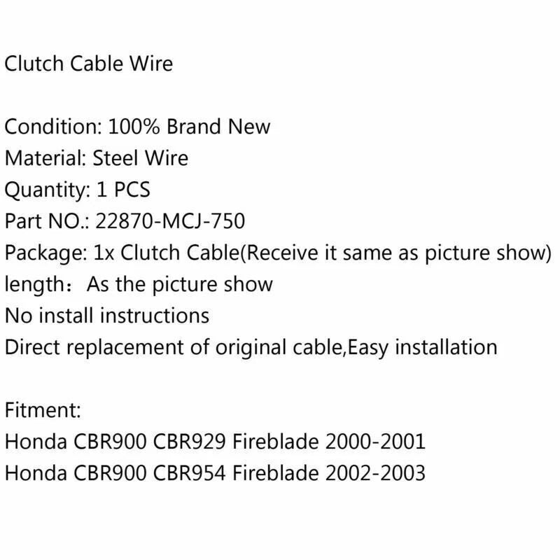 Clutch Cable for Honda CBR900 CBR929 CBR954 Fireblade (1998-2003)