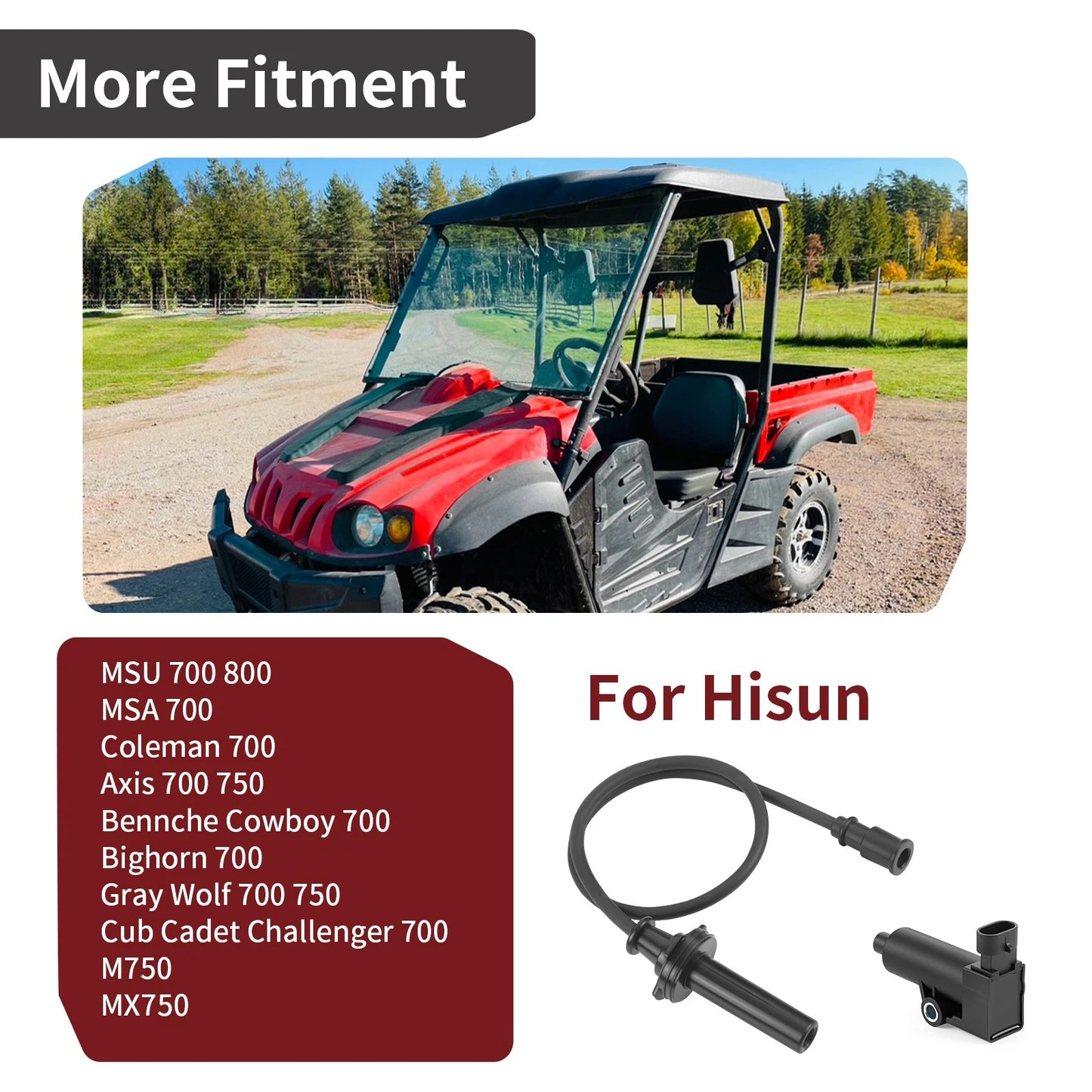 Ignition Coil & Wire for Hisun MX750/M750, Cub Cadet Challenger 700/Bighorn 700