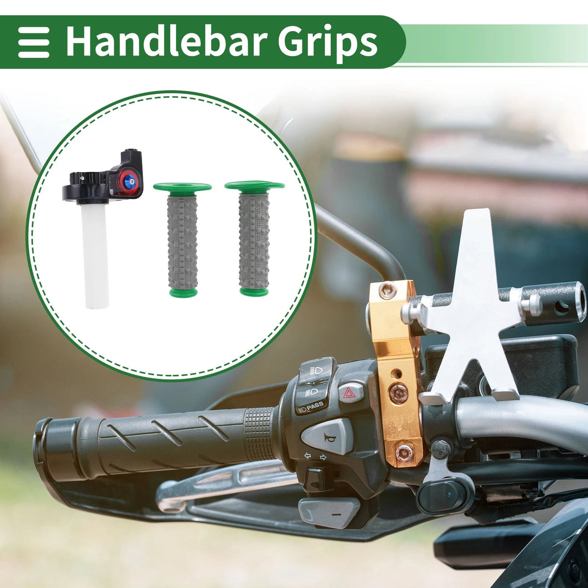 Hand Grips Cover Kit 7/8" 22mm Handlebar Cover Rubber Green for Motorcycle