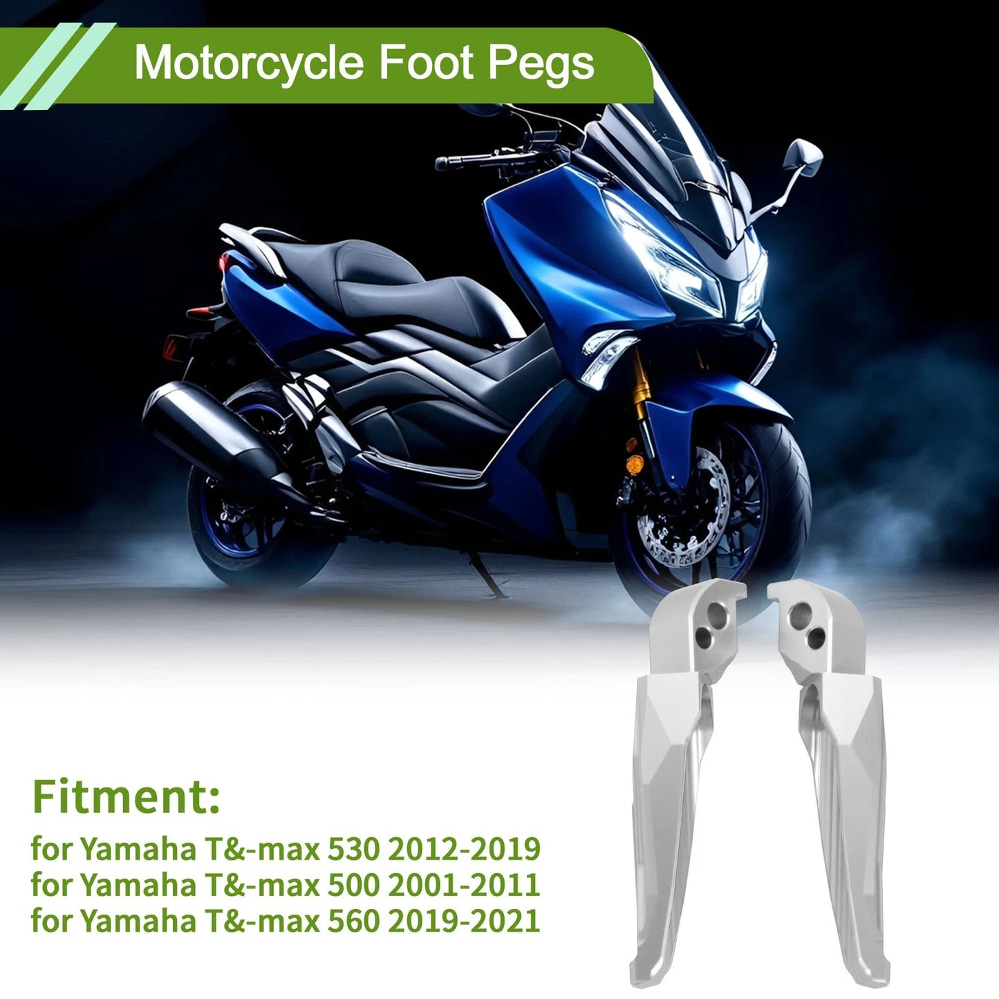 Motorcycle Foot Pegs / 1 pair / Silver Tone for Yamaha TMAX (2012–2019)