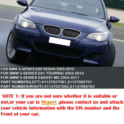 2 x Front Kidney Grille Covers for BMW E60 E61 5-Series (2003-2010) Matte Black