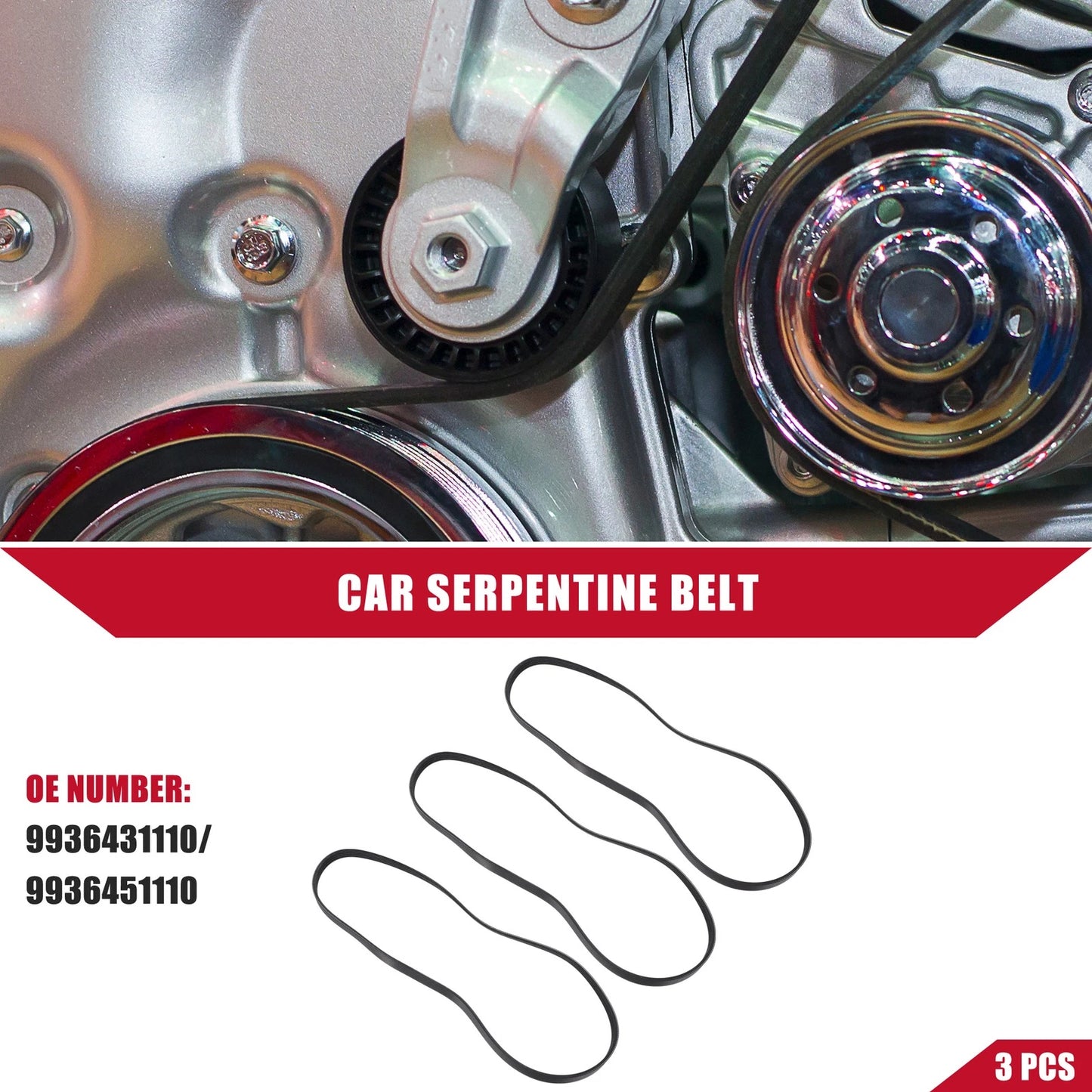 3x Car Serpentine Belt for Toyota T100 (1995–1998)