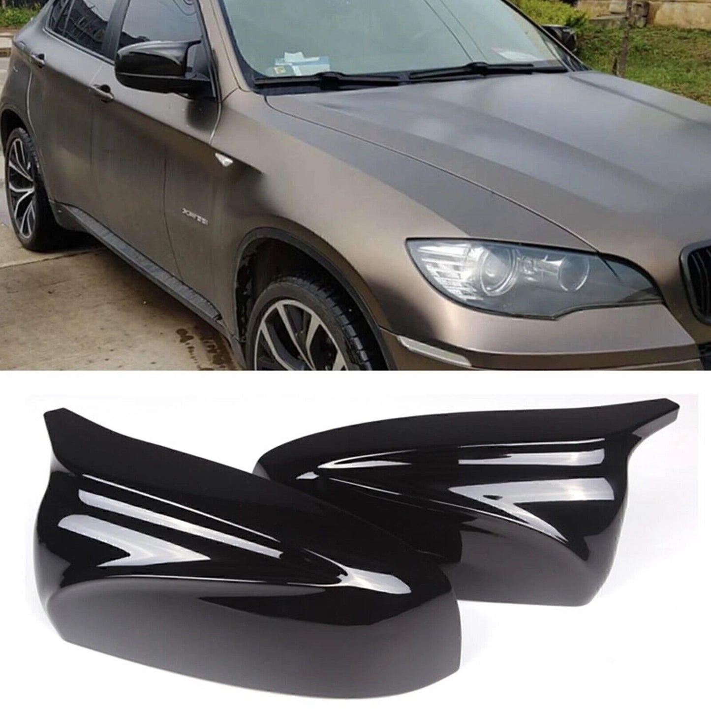 2 x Black Rear Side Mirror Covers for BMW E70 E71 X5 X6 (2007-2013)