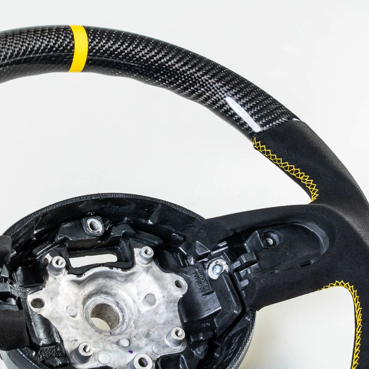 Flat Bottom Carbon Suede Yellow Steering Wheel for Mini R55 R56 R57 R58 R60 R61 (2006-2019)