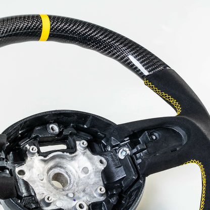 Flat Bottom Carbon Suede Yellow Steering Wheel for Mini R55 R56 R57 R58 R60 R61 (2006-2019)