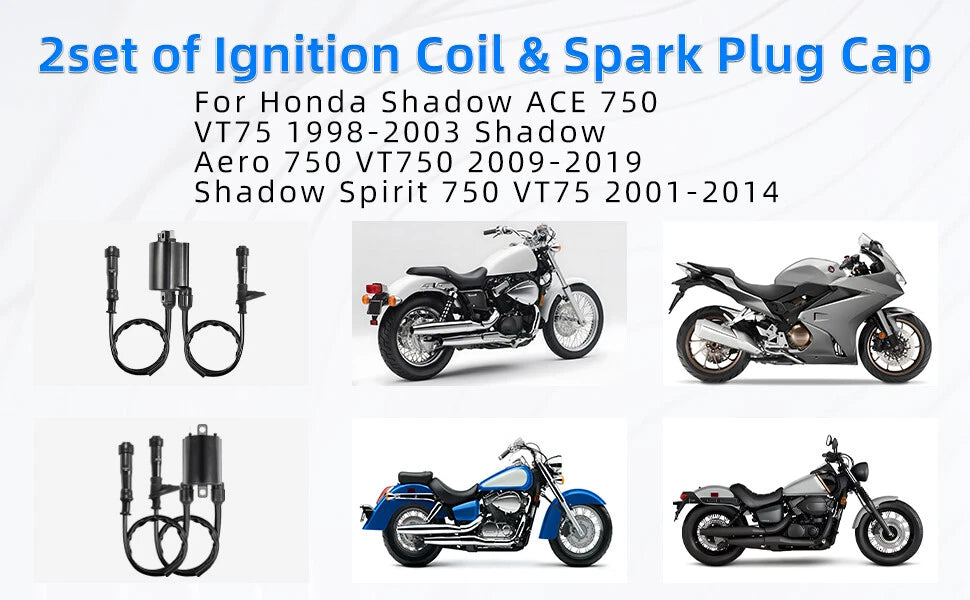 2 x Ignition Coils + Caps for Shadow Spirit 750 (2001-2009)
