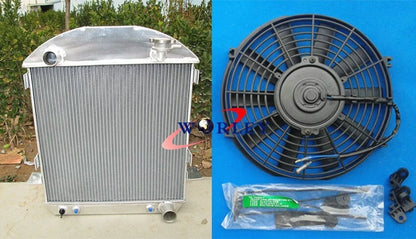 3 Row Aluminum Radiator + Fan for Ford Model T Chev Bucket Grill Shells (1924-1927)
