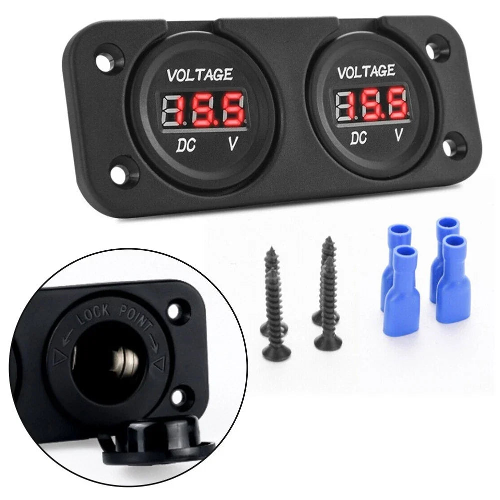 Car Dual Battery Digital Voltmeter LED Display Waterproof for Boats