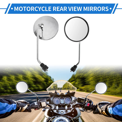 M8 Motorcycle Rear View Mirrors Round Shape Handlebar Mirrors Chrome Silver Tone