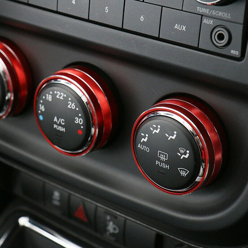 3 x Air Condition Button Switch Trim Ring for Jeep Wrangler JK (2011-2017) Red