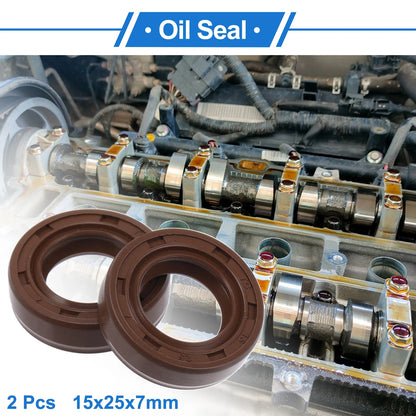 Oil Seal 2 x 15x25x7mm Rotary Shaft Seal FKM Brown for Make Model