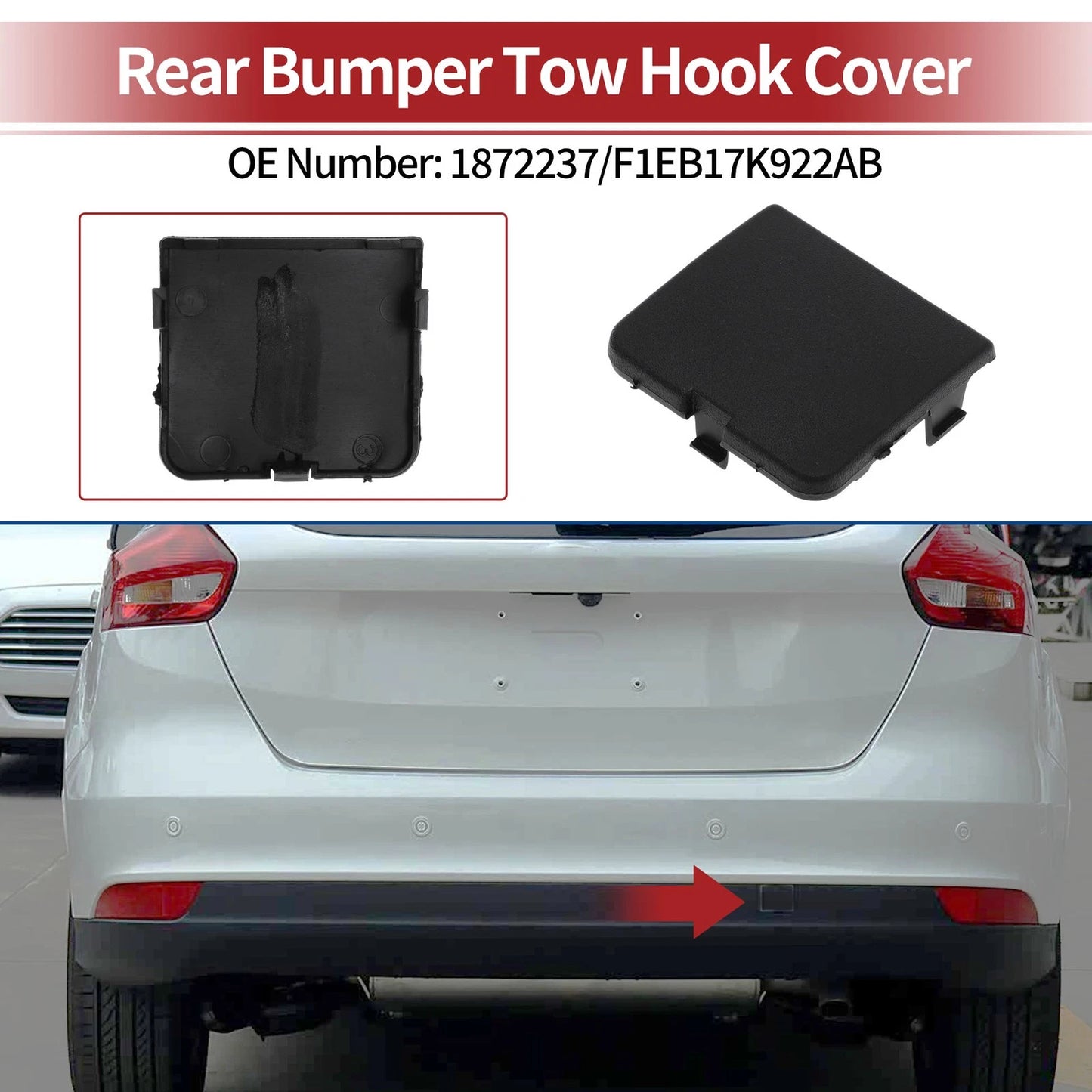 Rear Tow Hook Cover for Ford Focus 2012-2017 - Black (2012-2017) 1 Pc