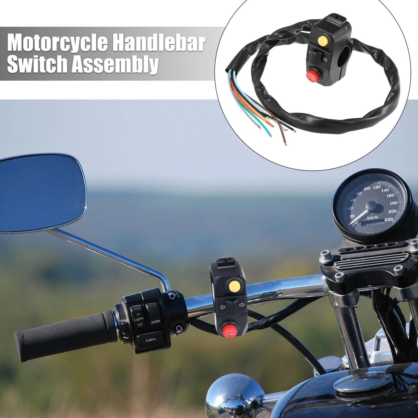 Switch / 7/8 22mm / Handlebar Switch with Horn Indicator Light for Motorcycle