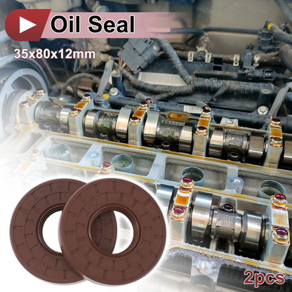 Oil Seal / 2 Pcs / Seal Ring Rotary Shaft Seal FKM Rubber 35x80x12mm Brown for Make Model