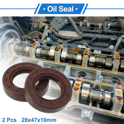 Oil Seal 28x47x10mm Brown 2 x FKM Rubber Seal Ring Rotary Shaft