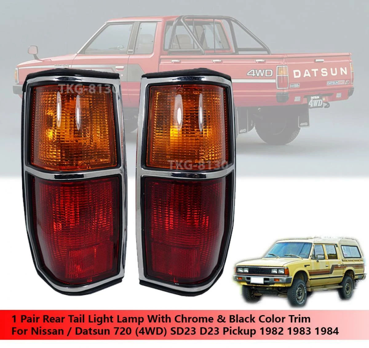 Tail Light Lamp 2 x Chrome Black Trim for Nissan Datsun 720 (1982-1984)